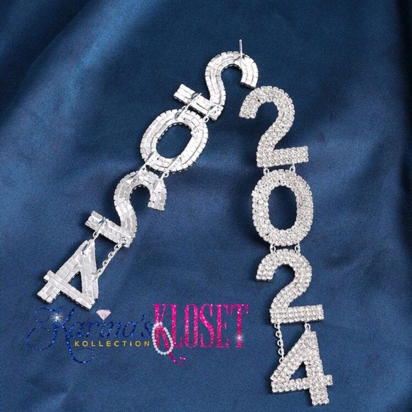 New Year Earrings, 2024 New Year Swarovski Earrings, Glam Bling, Crystals - Picture 3 of 4